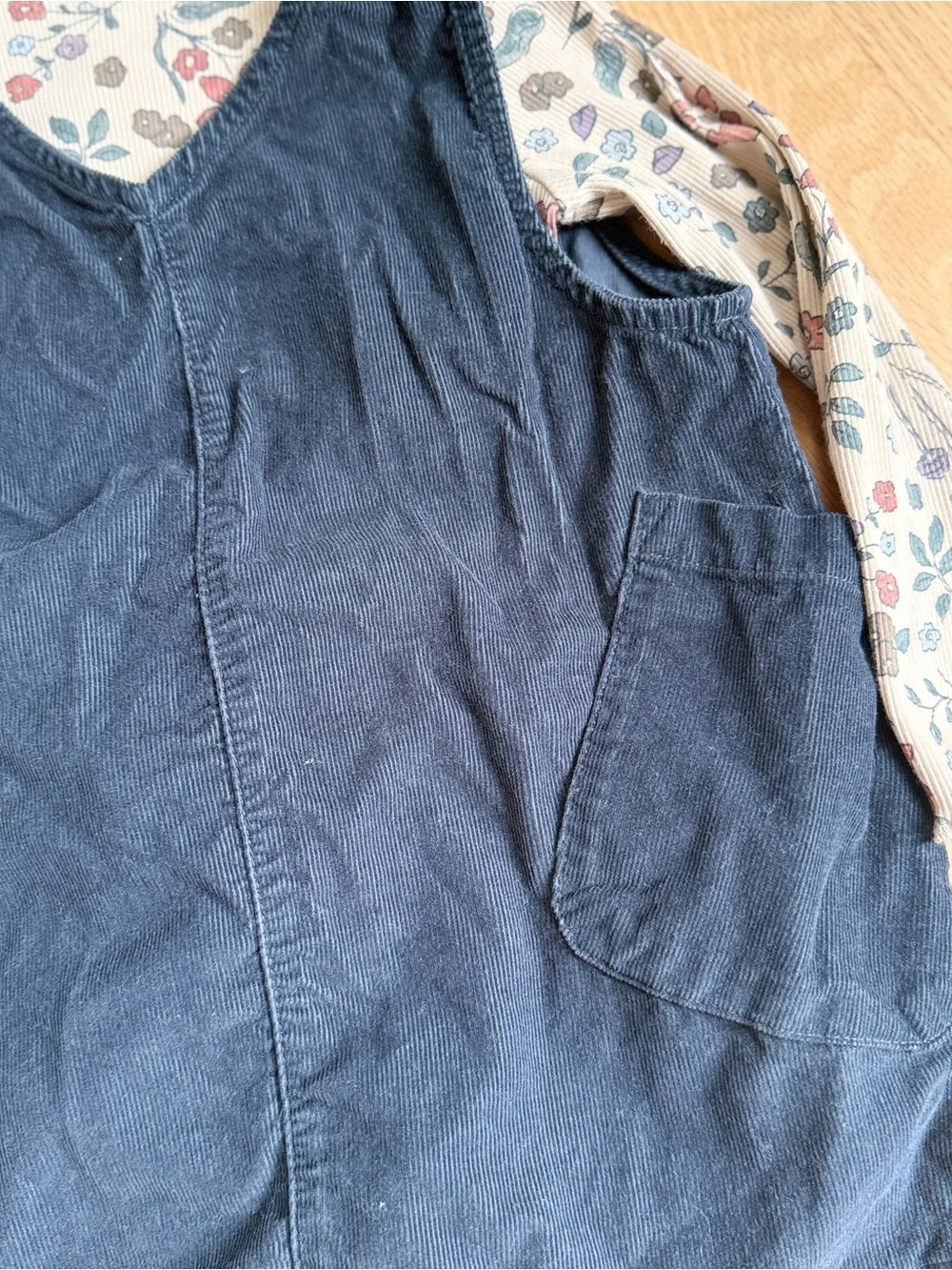 Carter's 3 Piece Set: Navy Corduroy Jumper with Floral Top and Tights, size 2T